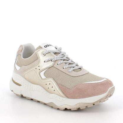 Sneakers Donna Igi&Co in Tessuto Beige e Pelle Rosa e Oro