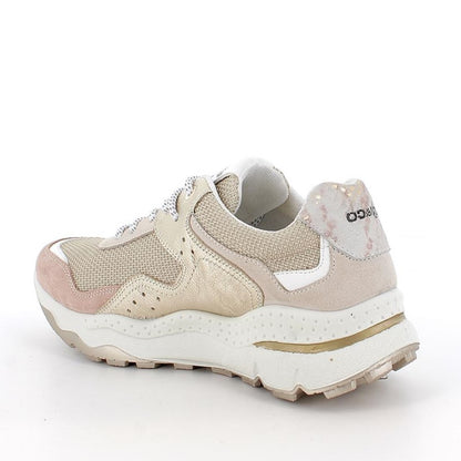 Sneakers Donna Igi&Co in Tessuto Beige e Pelle Rosa e Oro