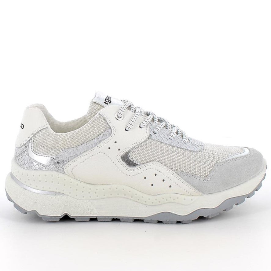 Sneakers Donna Igi&amp;Co in Tessuto Ghiaccio e Pelle Perla e Bianco - Made in Italy - Collezione Primavera Estate