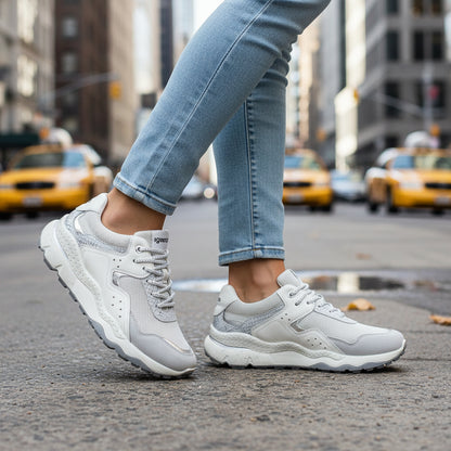 Sneakers Donna Igi&Co in Tessuto Ghiaccio e Pelle Perla e Bianco
