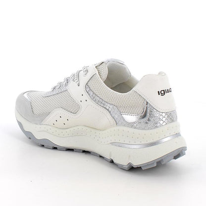 Sneakers Donna Igi&Co in Tessuto Ghiaccio e Pelle Perla e Bianco