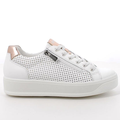 Sneakers Donna Igi&Co in Pelle traforata Bianco riporti Oro Rosa