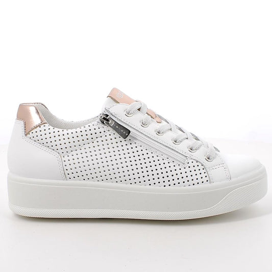 Sneakers Donna Igi&Co in Pelle traforata Bianco riporti Oro Rosa