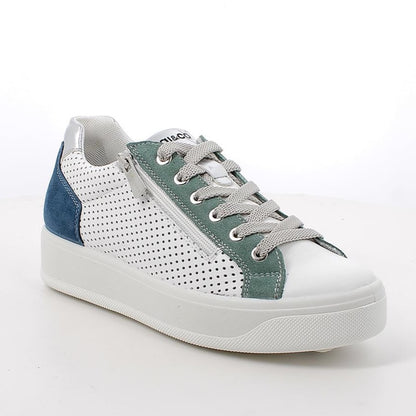 Sneakers Donna Igi&Co in Pelle traforata Bianco riporti Verde e Avion
