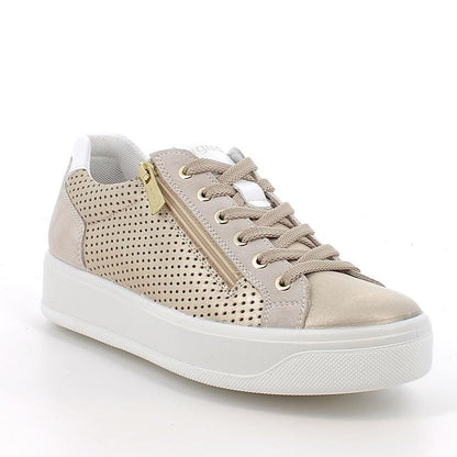 Sneakers Donna Igi&Co in Pelle traforata Oro riporti Beige