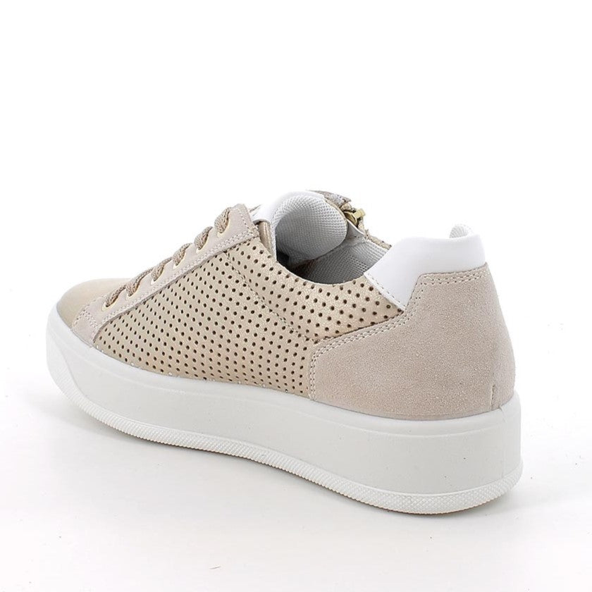 Sneakers Donna Igi&Co in Pelle traforata Oro riporti Beige