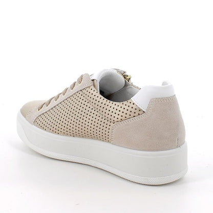 Sneakers Donna Igi&Co in Pelle traforata Oro riporti Beige