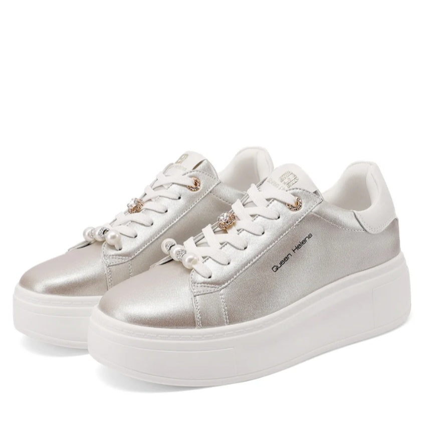 Sneakers Donna Queen Helena Platform Champagne con accessori Gioiello