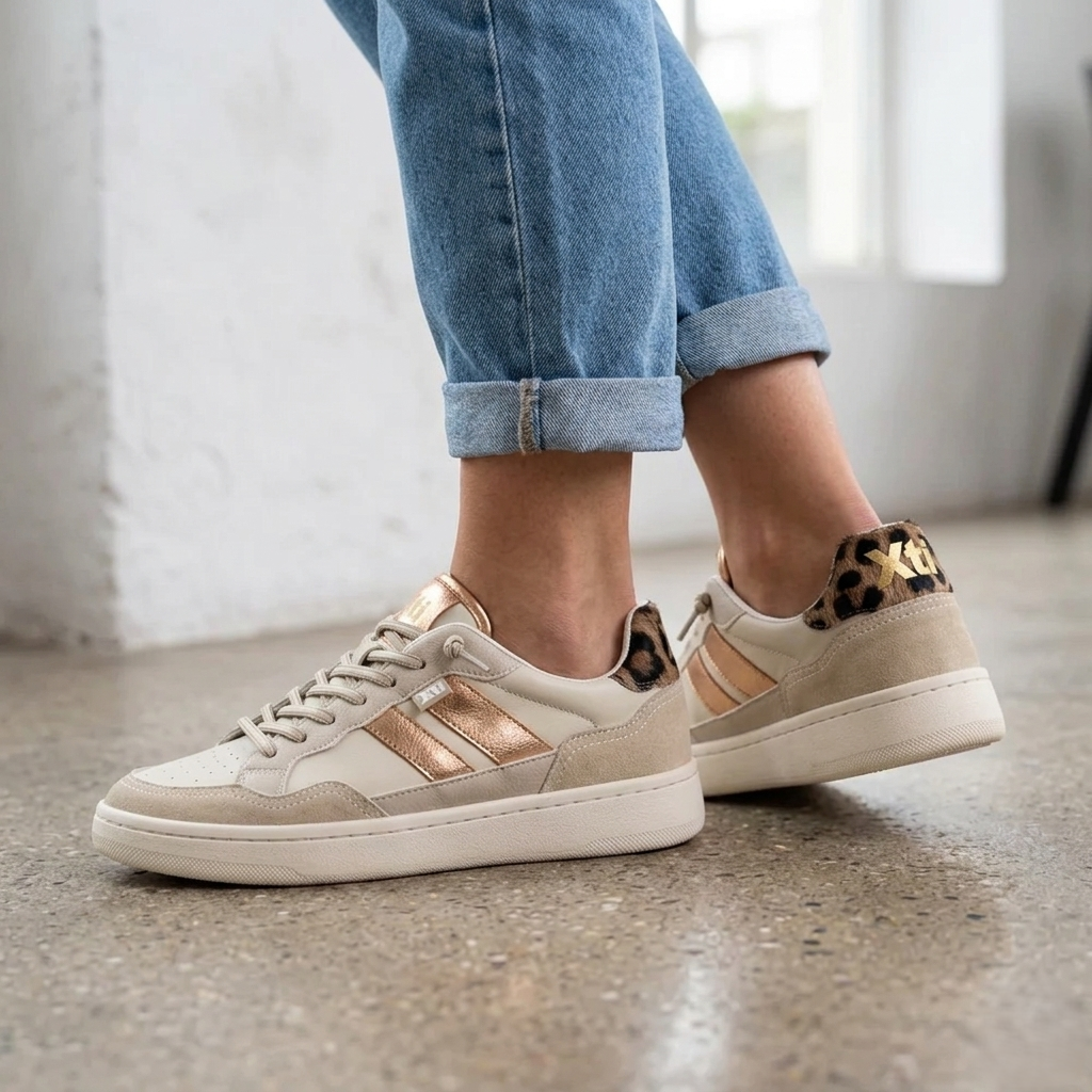 Sneakers Donna XTI Beige con riporti Oro Rosa