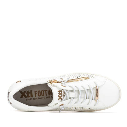 Sneakers Donna XTI Bianco con Zip e Tomaia Traforata