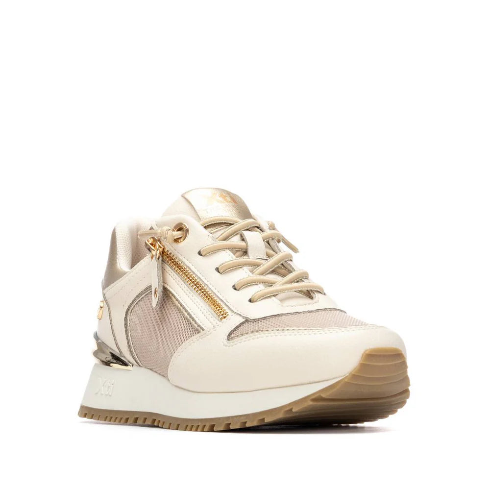 Sneakers Donna XTI Beige e Platino con Zeppa e Cerniera
