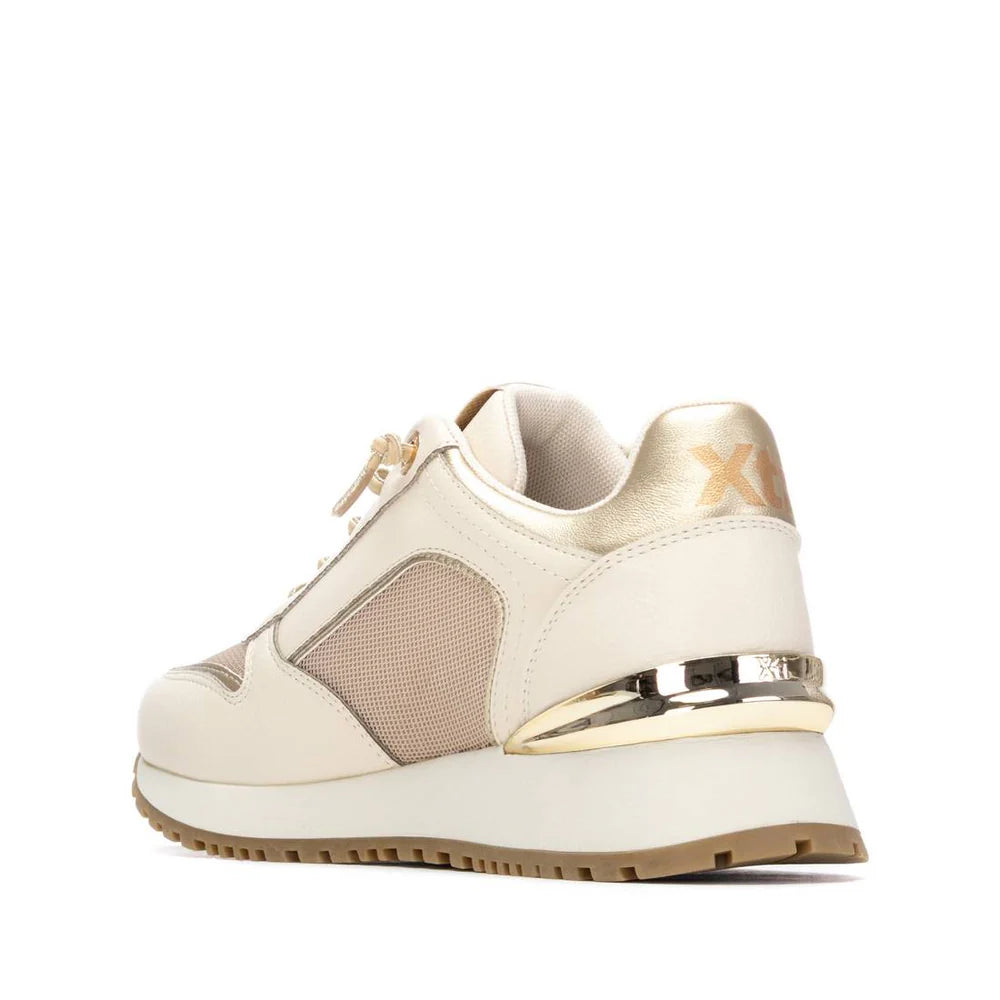 Sneakers Donna XTI Beige e Platino con Zeppa e Cerniera