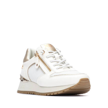 Sneakers Donna XTI Bianco e Platino con Zeppa e Cerniera