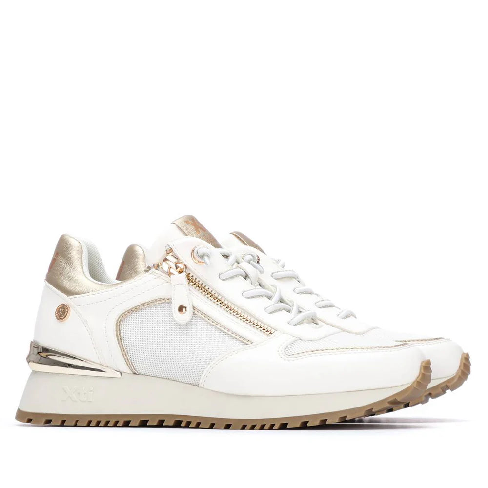 Sneakers Donna XTI Bianco e Platino con Zeppa e Cerniera