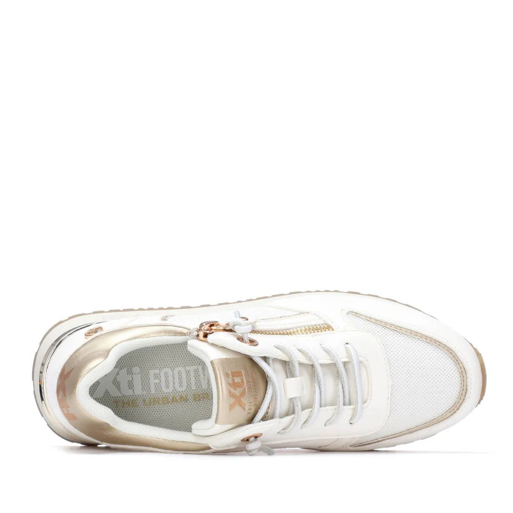 Sneakers Donna XTI Bianco e Platino con Zeppa e Cerniera