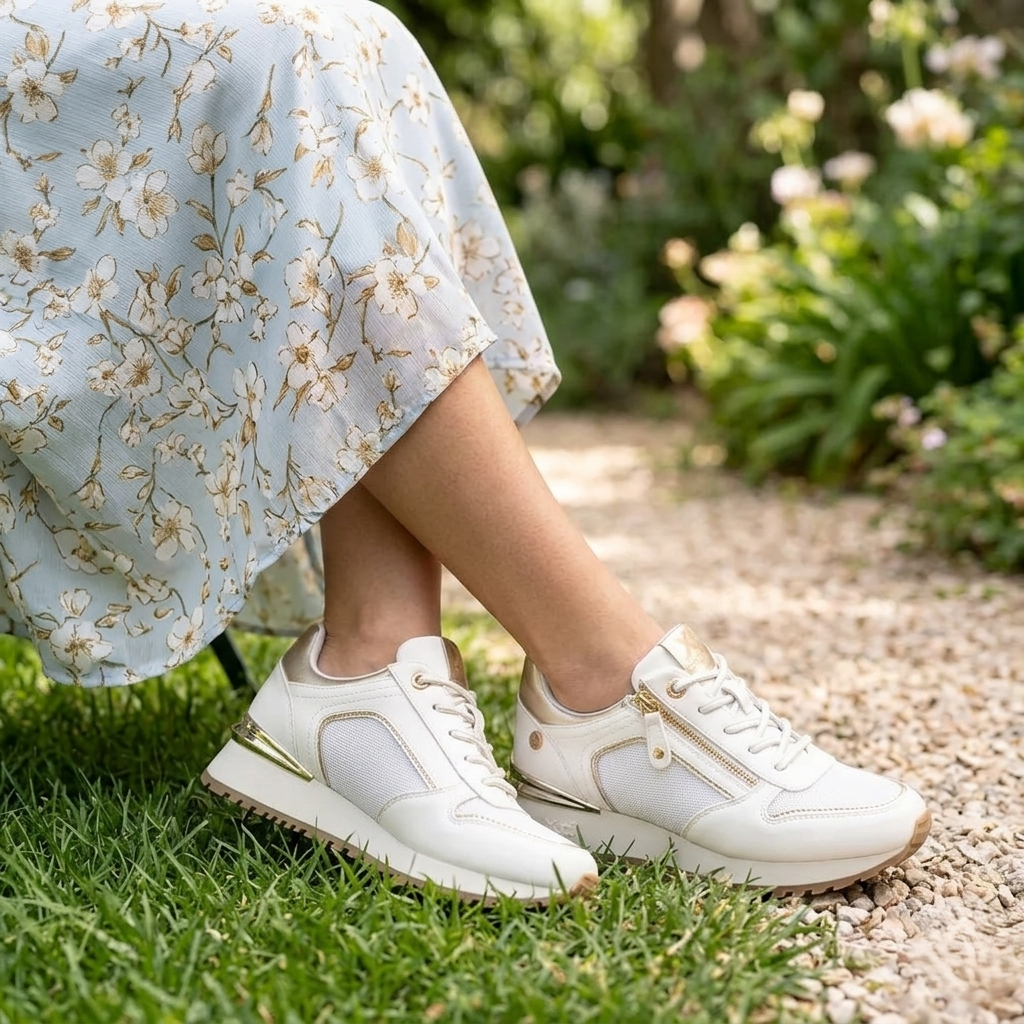 Sneakers Donna XTI Bianco e Platino con Zeppa e Cerniera