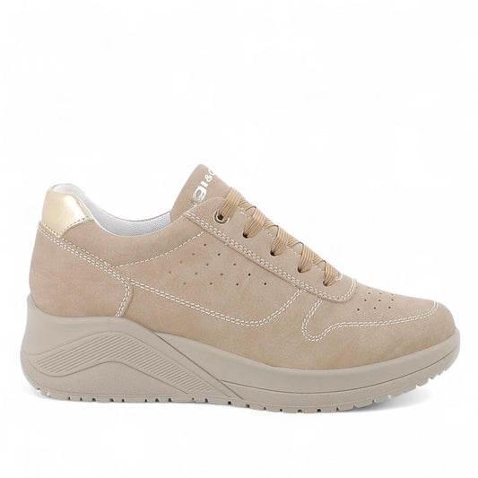 Sneaker donna igi&co in pelle beige con zeppa comoda collezione primavera estate