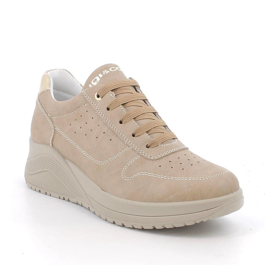 Sneakers Donna Igi&Co in Pelle Beige con Zeppa