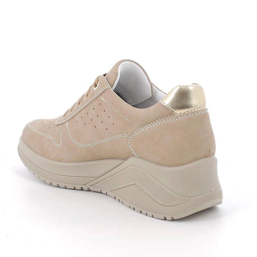 Sneakers Donna Igi&Co in Pelle Beige con Zeppa