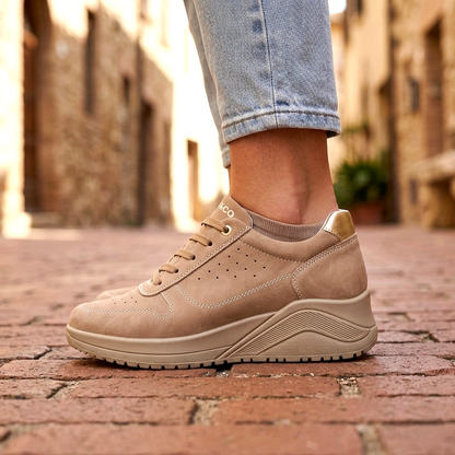 Sneakers Donna Igi&Co in Pelle Beige con Zeppa
