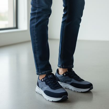 Sneaker Uomo Grunland in Tessuto e Pelle Blu - Calzata Facile con Lacci Elastici e Sottopiede Re-Soft