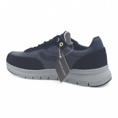 Sneaker Uomo Grunland in Tessuto e Pelle Blu - Calzata Facile con Lacci Elastici e Sottopiede Re-Soft