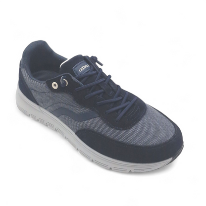 Sneaker Uomo Grunland in Tessuto e Pelle Blu - Calzata Facile con Lacci Elastici e Sottopiede Re-Soft