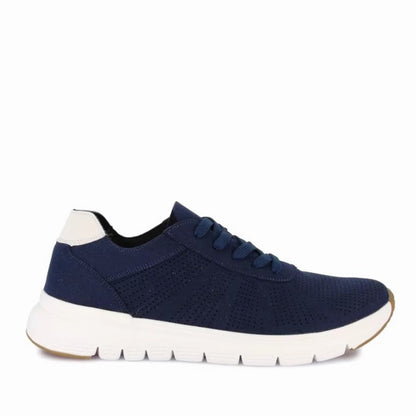 Sneaker uomo Grünland blu navy in tessuto traforato traspirante, suola bianca leggera e flessibile