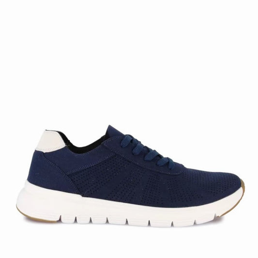 Sneaker uomo Grünland blu navy in tessuto traforato traspirante, suola bianca leggera e flessibile