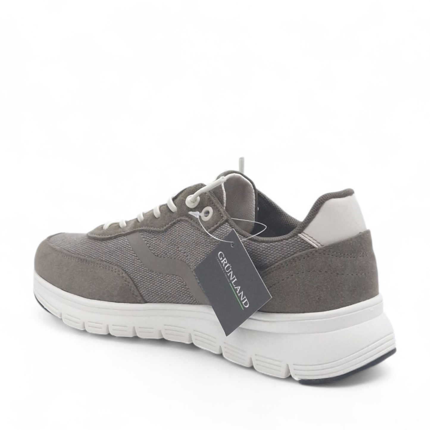 Sneaker Uomo Grunland in Tessuto e Pelle Fango - Calzata Facile con Lacci Elastici e Sottopiede Re-Soft
