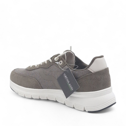Sneaker Uomo Grunland in Tessuto e Pelle Fango - Calzata Facile con Lacci Elastici e Sottopiede Re-Soft