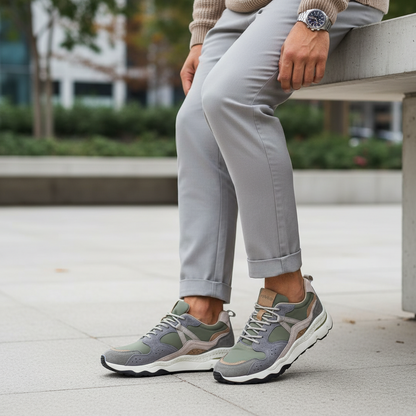 Sneakers Uomo Igi&Co in Pelle Grigio - Beige e Tessuto Verde