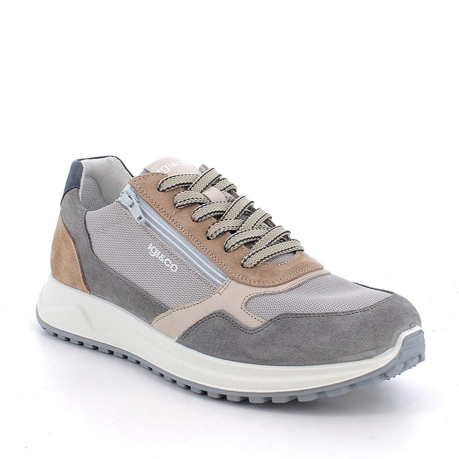 Sneakers Uomo Igi&Co in Pelle Scamosciata Grigio e Tessuto con Zip