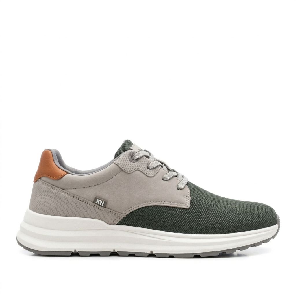 sneaker uomo xti in tessuto verde miltare e riporti grigio con fondo leggero