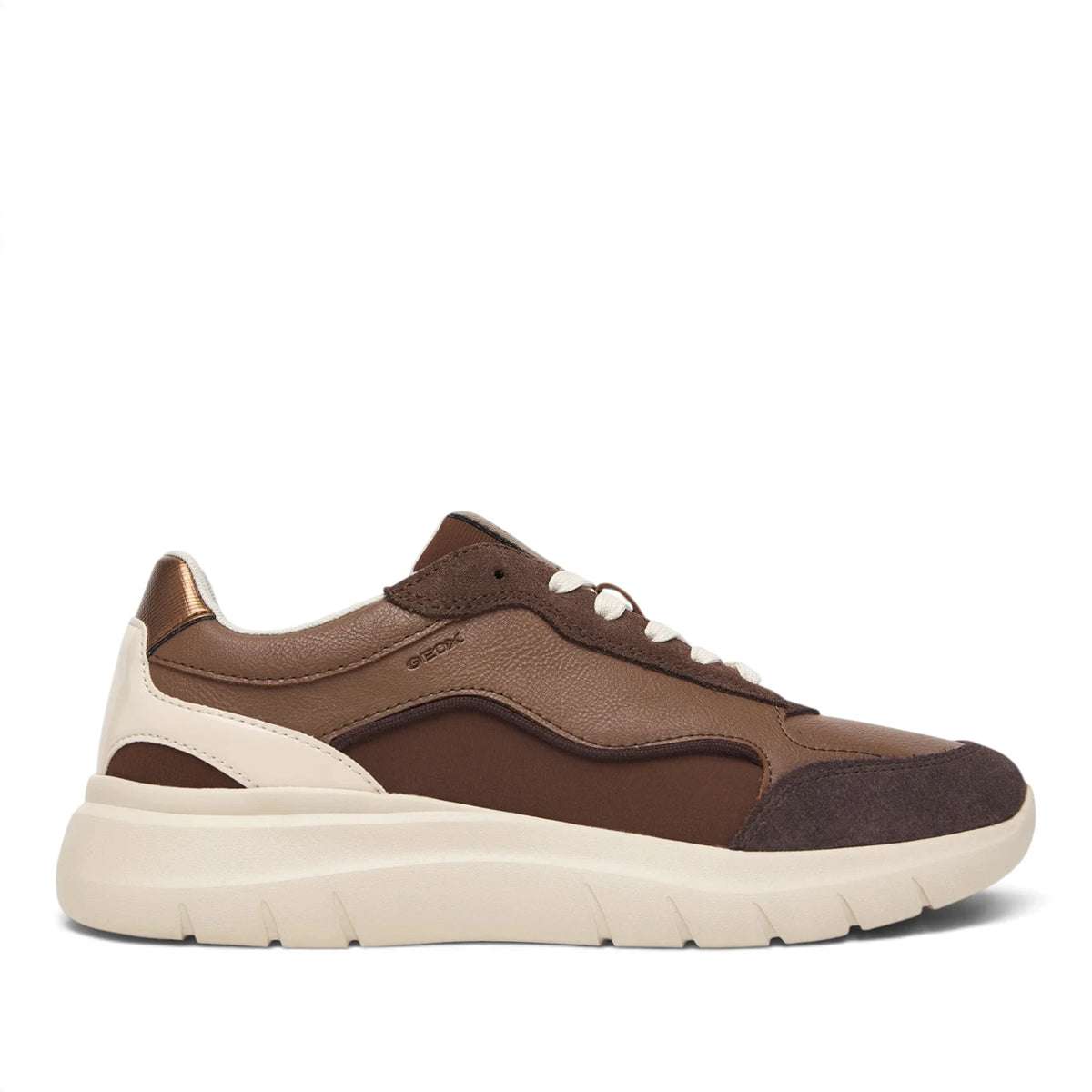 Sneakers Donna GEOX Pelle e Tessuto Fango riporti Marrone
