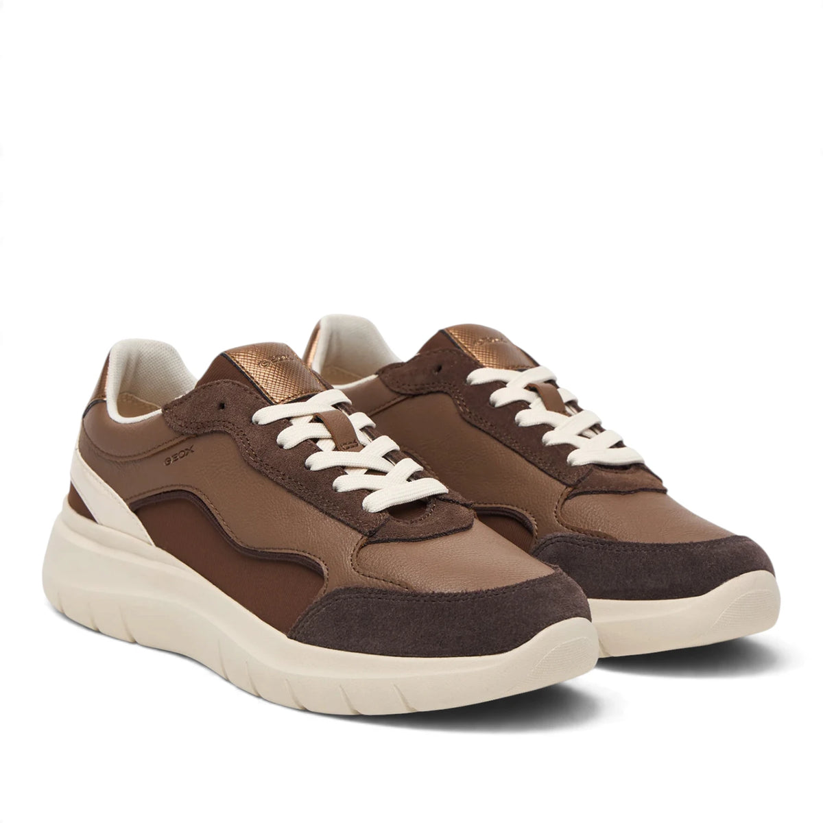 Sneakers Donna GEOX Pelle e Tessuto Fango riporti Marrone