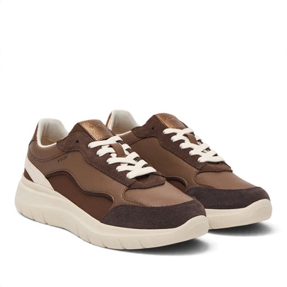 Sneakers Donna GEOX Pelle e Tessuto Fango riporti Marrone