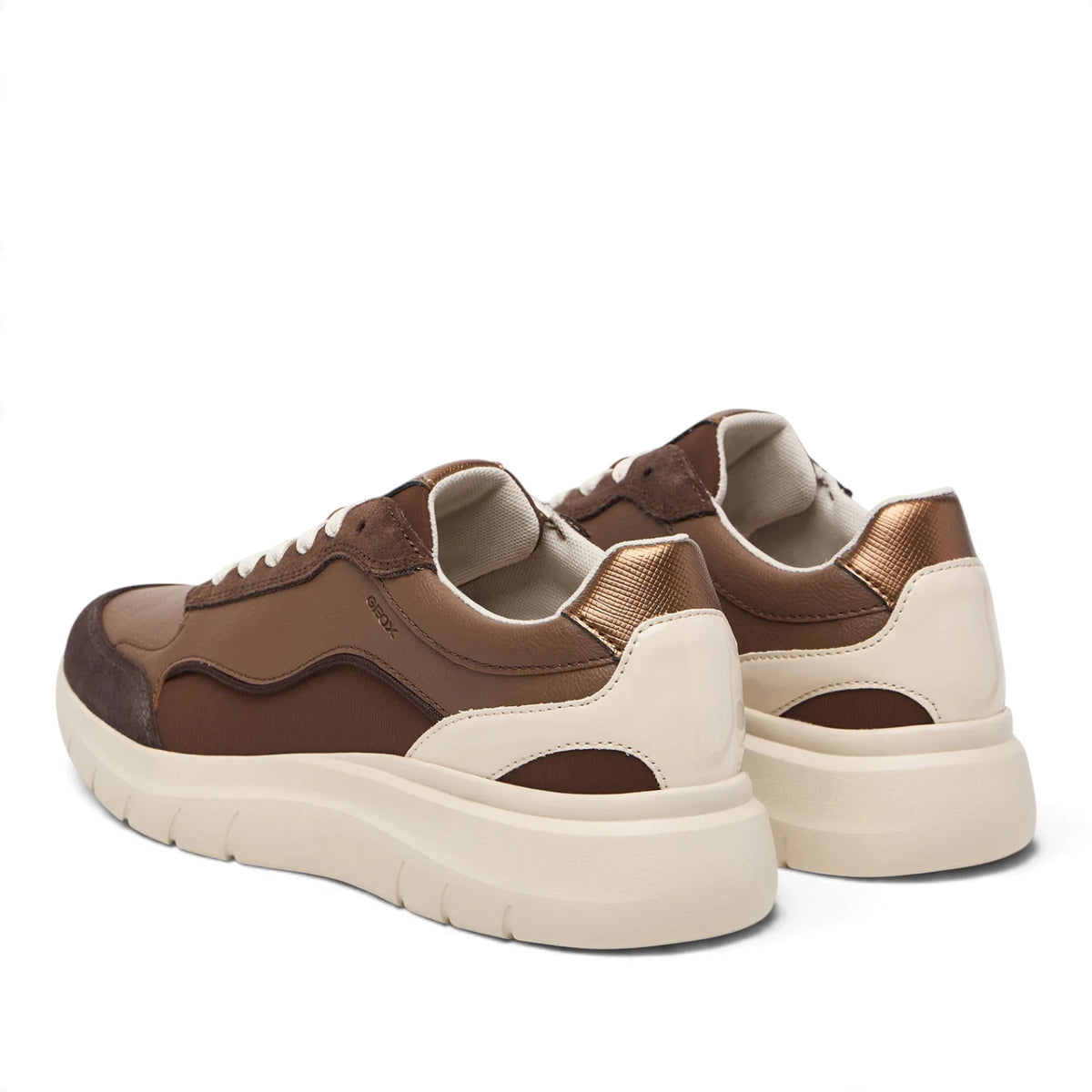 Sneakers Donna GEOX Pelle e Tessuto Fango riporti Marrone