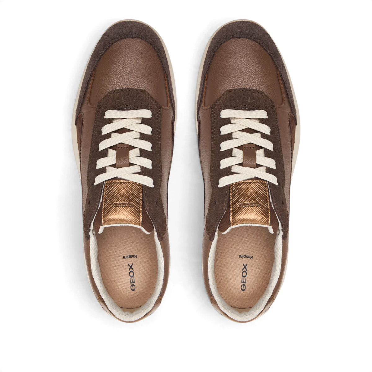 Sneakers Donna GEOX Pelle e Tessuto Fango riporti Marrone