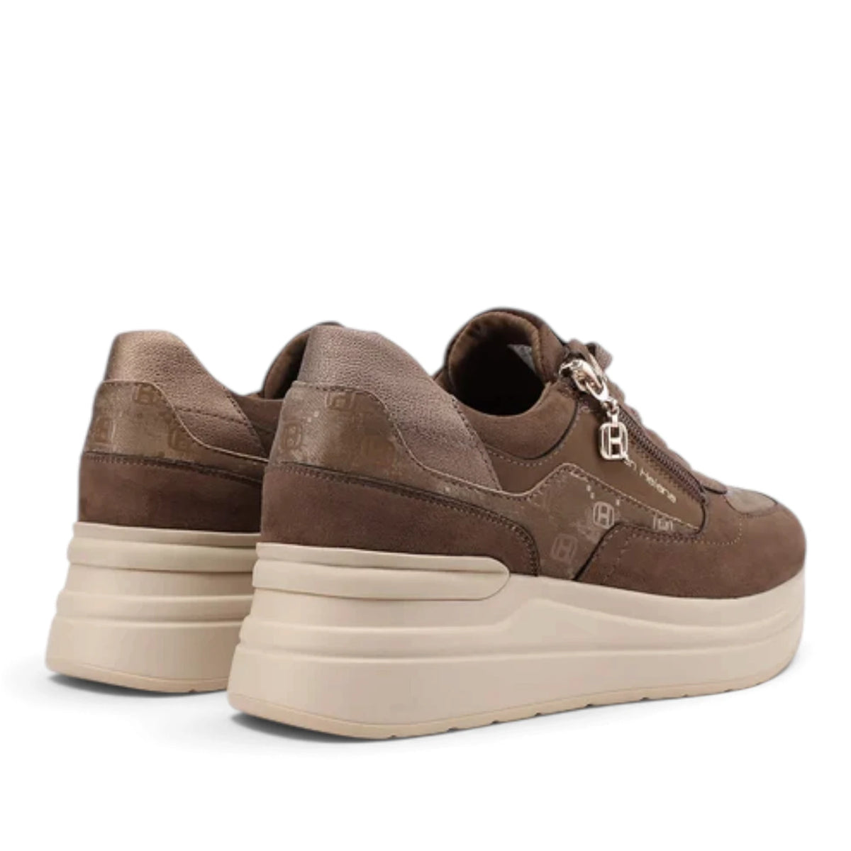 Sneakers Donna in Tessuto Scamosciato Fango e Riporti Stampati con Zip