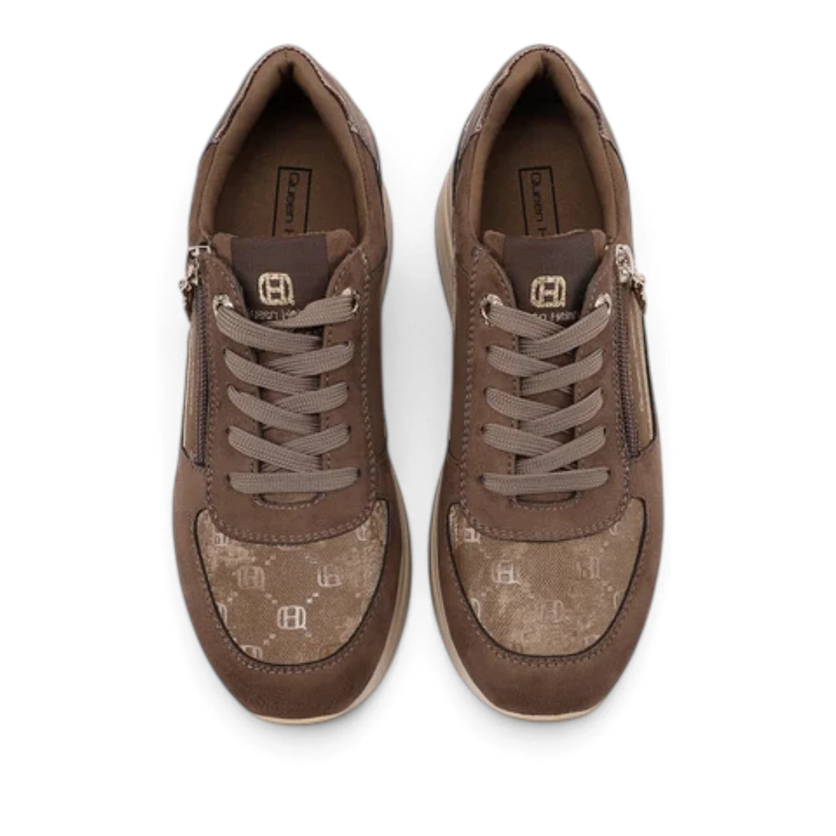 Sneakers Donna in Tessuto Scamosciato Fango e Riporti Stampati con Zip