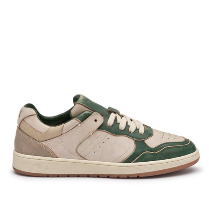 Sneaker uomo Frau pelle vintage bianca off whithe e verde bottle, design basket anni '80 con suola ammortizzata collezione primavera estate