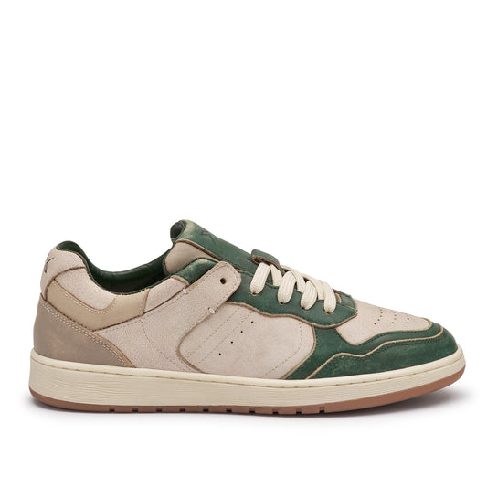 Sneaker uomo Frau pelle vintage bianca off whithe e verde bottle, design basket anni '80 con suola ammortizzata collezione primavera estate