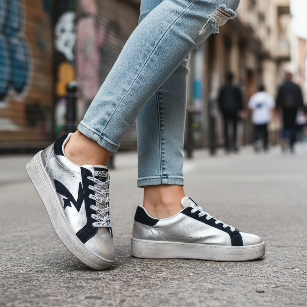 Sneakers Donna Queen Helena in pelle laminata Argento