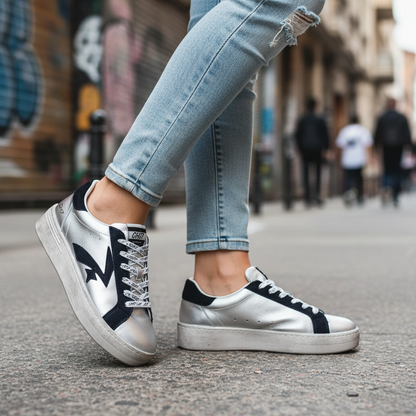 Sneakers Donna Queen Helena in pelle laminata Argento